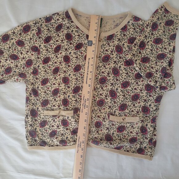 Vintage Blue Red Flowers Cardigan Sweater Outback Red The Limited Size M 1980's - Picture 13 of 15